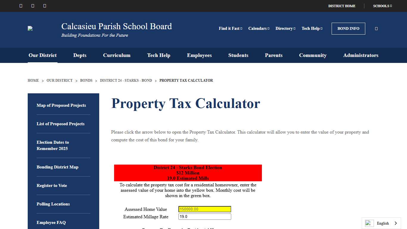 Property Tax Calculator - Calcasieu Parish School Board